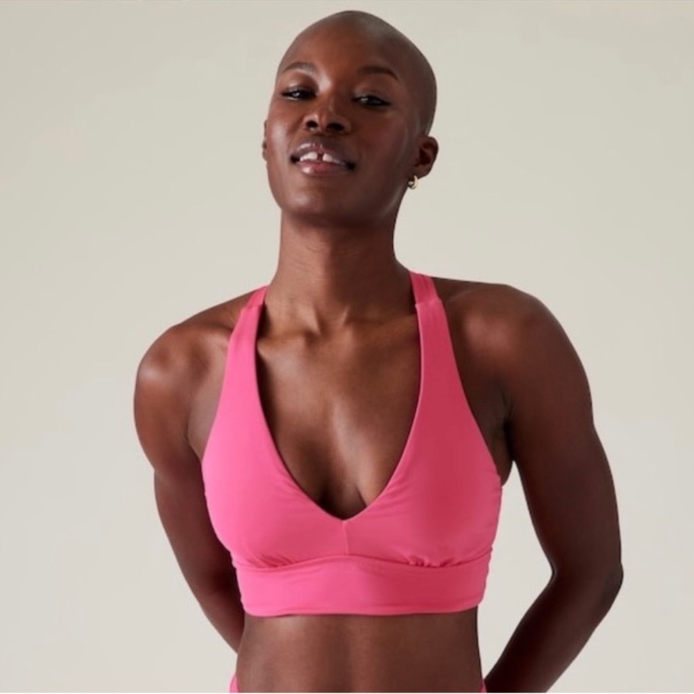Athleta Plunge Bikini Top Medium A-C cup Hot Pink NWT Bathing Suit Swimsuit